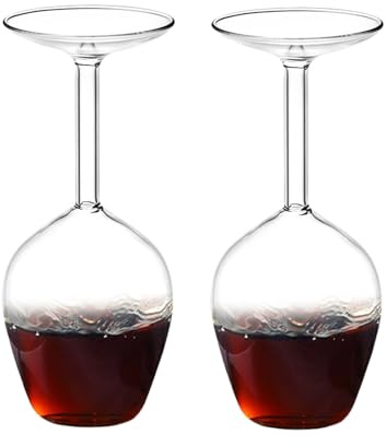 Puwaiio 2 copas de vino abajo, 400 ml, copa de vino tinto de tallo largo, vaso de vino novedoso, dispensador Wiskey, vasos de cristalería modernos para bebidas frías y calientes, cumpleaños para