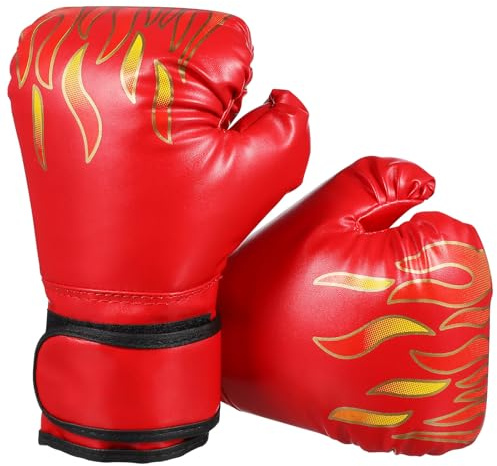 JOINPAYA Guanti da Boxe per PU Rosso Fiammante Guantoni Kickboxing e Muay Thai Regolabili con Polsino Allargato Guanti da Allenamento Portatili per Ragazzi e Ragazze per Sparring e