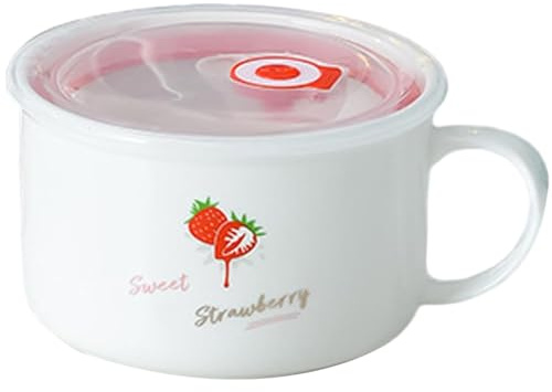 Syglawnd Nudelskål, ramenskål med lock 800 ml keramisk nudelsoppa med handtag bärbar söt ramen-spis för soppa, nudlar, dumplings, sallader, slumpmässigt mönster