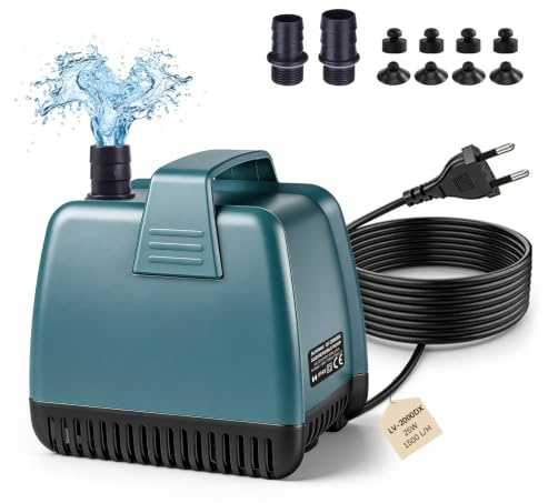 SUPAWAY Bomba para Acuario 35W 2500L/H Bomba Sumergible Ultra Silenciosa Bomba de estanque con 3 Boquillas & Cable 2m Bomba sumergible, Bomba de fuente para Jardines, Acuarios, Estanques (Verde-Azul)