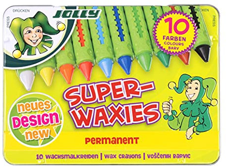 JOLLY 5955-0015 Superwaxies Wachsmalkreiden |Permanent| 10 Stück im Metalletui