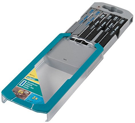 wolfcraft Stichsägeblätter U-Schaft Set - 10-teilig - 8631000 - für Holz & Metall, Komplettset für grobe, saubere und Kurvenschnitte - robuste 2K-Klappbox, DIY Werkzeug