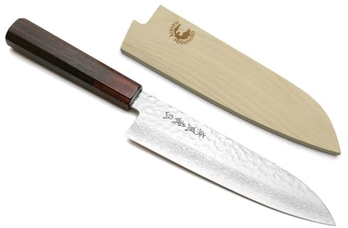 Yoshihiro NSW VG-10 46 Layers Hammered Damascus Santoku Japanese Multipurpose Knife, 7, Rosewood by Yoshihiro