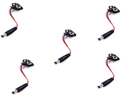 5X Portapilas Batería con Cable Soporte para Pila 9V con Conector DC 5.5x2.1mm