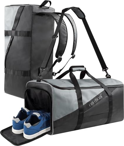 Reisetasche Sporttasche 58 90 oder 120 Liter mit Rucksack-Funktion faltbar mit separatem Nassfach Schuhfach - großer Weekender Farbe 58 Liter Grau