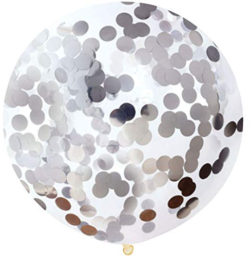 Neo LOONS 36 Inch Giant Confetti Balloons, Silver Latex Confetti Round Balloons for Birthdays Weddings Receptions Festival Party Decoration, Pack of 5