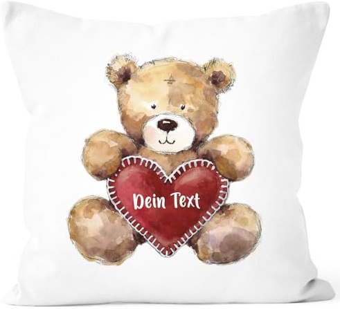 SpecialMe® Kissen-Bezug Geschenk Teddy Motiv optional personalisierbar Danke Sagen Trost Spenden Mut Machen Weiss 40cm x 40cm