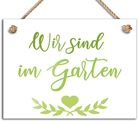 Hübsches Gartenschild  Wir sind im Garten  mit einer Kordel zum Aufhängen an der Haustür/am Gartenzaun o. auf der Terrasse | Farbenfrohe Gartendeko aus Acrylglas | 20x15 cm