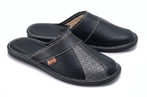 ESTRO Chaussons Hommes Pantoufle Chausson Homme Cuir Mules Pantoufles M44 (Gris, 42)