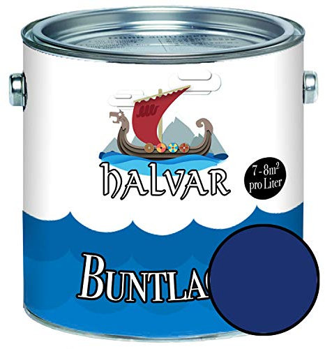Halvar Buntlack für Holz & Metall MATT Blau RAL 5000-5024 Holzfarbe Holzlack Innen & Außen robuster Kunstharzlack Wetterbeständig & perfekter Langzeitschutz (1 L, RAL 5010 Enzianblau)