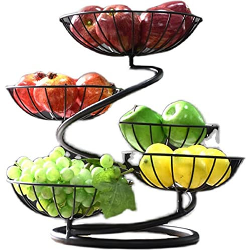 JUNYFFF Etagere 5-Etagen, Obst- und Gemüsegestell mit Ablagekorb, abnehmbarer Halter für Küche, Brot, Snacks - 40Cm, Schwarz