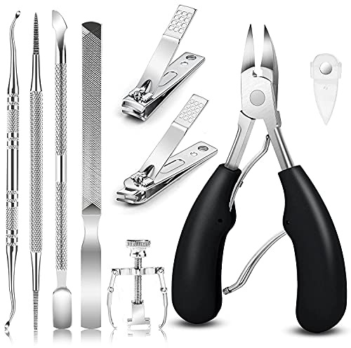 9 Pcs Ingrown Toenail Corrector, Ingrown Toenail Treatment, Ingrown Toenail Clippers, Professional Podiatry Tools, Chiropody Tools, Ingrowing Toenails Kit for Men, Women(Black)