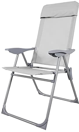INDA-Exclusiv Klappstuhl Hochlehner 5-Fach verstellbar Camping Sessel klappbar Klappstuhl pulverbeschichtet Aluminium grau