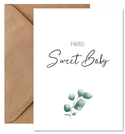 Things of Happiness Karte zur Geburt Baby - Hello sweet Baby | Glückwunschkarte mit Briefumschlag zur Geburt | Karte zur Geburt Junge Mädchen | Hello world Karte