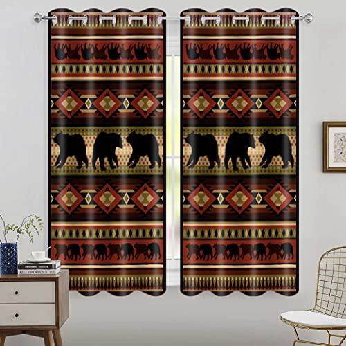 Western-Verdunkelungsvorhänge, Retro, Azteken, Wildtiere, Wald, bedruckt, Herbstvorhang, Hütte, rustikales Bauernhaus, Vintage, Landhausstil, Boho-Drapierung für Schlafzimmer, Küche, Wohnzimmer