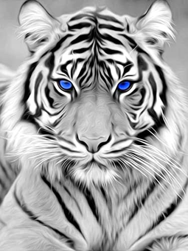Diamond Painting, DIY 5D Tiger Diamant Malerei Kits, 5D Diamant Painting Bilder Full Round Drill Kits, DIY Cross Stickerei Malerei Kits für Home Wall Decor 30x40cm