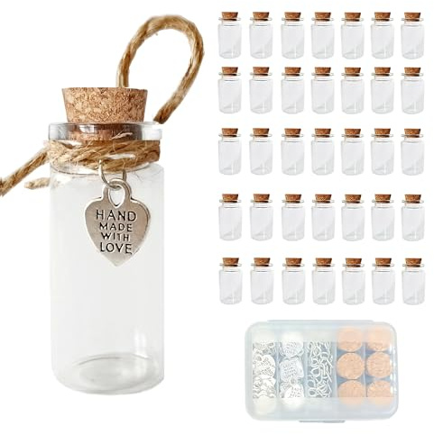 LOYONAL Small Glass Bottles with Cork, 35 Pack 10ml Mini Spell Jars | Mini Cork Bottles for Spell Jars, Crafts, Jewellery, Tiny Gifts and Decorations