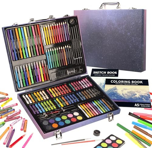 KINSPORY 150 pezzi valigetta colori bambina, pittura valigetta per bambini, Set per disegno, kit disegno acquarellabili bambini