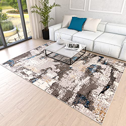 Mazovia Groß Teppich Wohnzimmer 160x230cm Anthrazit Blau Abstrakt Weich | Teppich für Schlafzimmer Esszimmer Büro Pflegeleicht Fußbodenheizungsgeeignet Reinigungsmittelbeständig Kurzflor Synthetisch