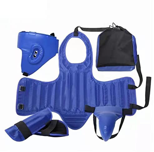 Kopf, KöRper Und Fuß Schutz GeräT Set Doppelschichtverdickung Sparring Gear Set, Kampfkunst Protector Ausrüstungen, Sanda Kickboxing Kit 5-teiliges Set, Für Mann (Color : Blue, Size : S)