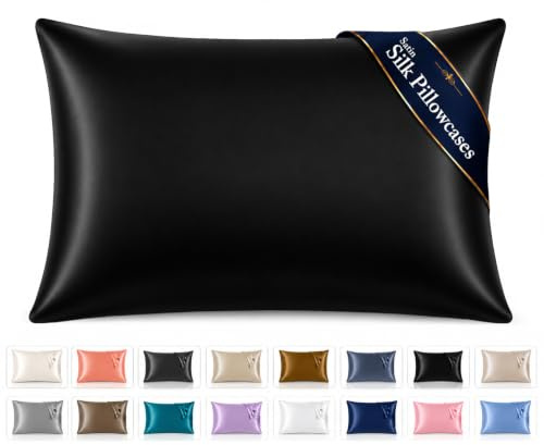 Pamposh Satin Silk Pillowcases For Hair And Skin 2 Pack Standard Size with Envelope Closure (2 Pcs Pillowcases (50 x 75 cm), Black)