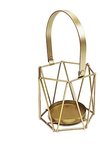 HEXEH Kerzenhalterhalter Goldener 3D-geometrischer Eisen-Kerzenständer, nordischer Metall-Teelichthalter, Ständer, Mittelstücke for Hochzeit, Party, Heimdekoration Kandelaber (Color : Gold-2)