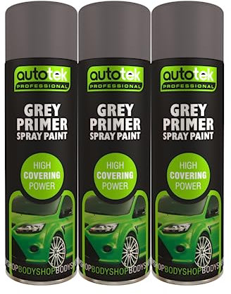 AutoTek Grey Primer Multi-Purpose Aerosol Spay Paint 500ml x3