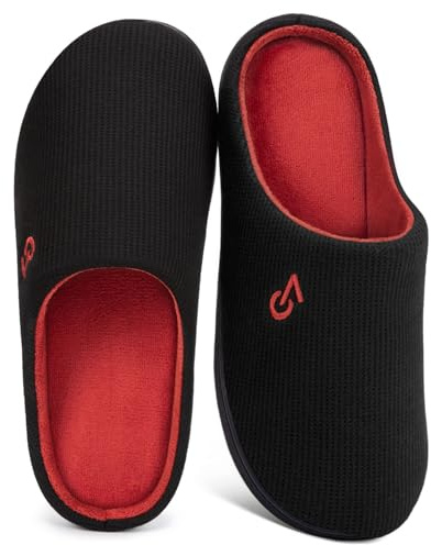 VeraCosy Chaussons bicolores en mousse à mémoire de forme pour homme, Noir et Rouge , 42/43 EU