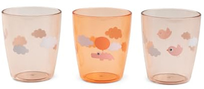 Done by Deer Yummi - Lot de 3 mini gobelets en verre - Happy clouds Papaya - Pour enfant - 100 % acrylique de qualité alimentaire - Passe au lave-vaisselle - Transparent