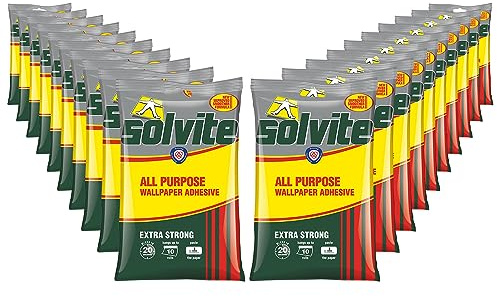 Solvite All-Purpose Wallpaper Adhesive with Long-Lasting Results, Wallpaper Paste hangs up to 10 Rolls,Grey Yellow Red 185 g Sachet, Bulk Buy 20 Pack