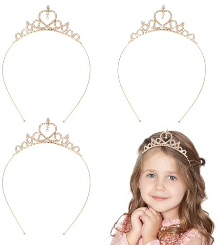 3 Stück Madchen Strass Krone, Prinzessin Tiara Krone Damen, Herzform Mädchen Kristall Tiara Strass Hochzeit Krone Braut Stirnband für Geburtstag, Hochzeit, Festzug, Party(Gold)