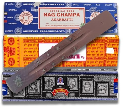 Kajal Agarbatti, die Top 3 Goloka Satya Nag Champa mit verschiedenen Düften, Superhit-Räucherstäbchen, Verschiedene beliebte Sorten, mit Halter, 16 g.