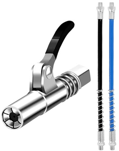 Fyfjur Fettpresse Mundstück, 1 Stück Edelstahl Fettpresse für Schmiernippe Mit 2 Stück 30cm Schlauch für M6 M8 M10 M12 M14 Standard Schmiernippel