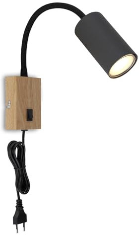 bmf-versand® Steckdosenlampe mit Schalter - Nachtlicht Lampe Schlafzimmer - Nachttischlampe mit Schalter Wandmontage Schwarz - Leselampe Kinder Wandleuchte mit Stecker Flexibler Schwanenhals GU10