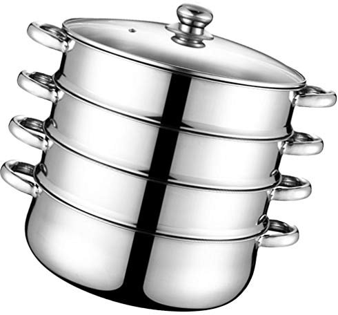 ANSNOW Cesta de Vapor de Metal de Acero Inoxidable, Juego de Olla de Vapor de 4 Niveles, Olla, Utensilios de Cocina Multifunción, Olla para Salsa, Juego de Sartén con Tapa, Vaporera de Metal