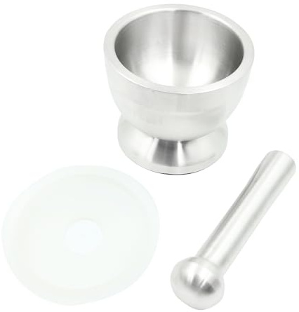 Sarini Mortero y Maja de Acero Inoxidable,mortero y Maja Aptos para Alimentos de Acero Inoxidable,Tarro de molienda Redondo para mazo de ajo