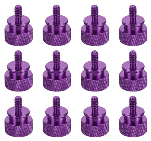 sourcing map Rändelschraube UNC6-32 x 6,5 mm, Computergehäuse, Gewindeschrauben, Aluminiumlegierung, für PC-Gehäuse, Violett, 12 Stück