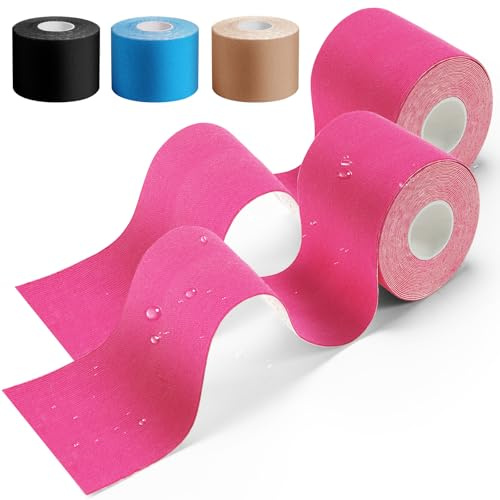HONYAO Kinesiology Tape 2 Rolls, Sports Tape (5m×5cm), Physio Tape for Shoulder, Back, Elbow, Wrist, Shin, Ankle, K Tape Breathable Waterproof Skin Friendly, Support Muscle Tape, KT Tape Pink