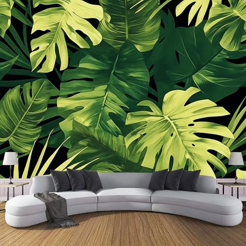 DLERFLOVR Papier Peint Jungle Tropicale Feuilles De Palmier Monstera - 260X175Cm 3D Poster Geant Mural Photo Sticker, Salon Chambre Canapé Tv Fond Mur Peinture Fond D'Écran Décoration Murales