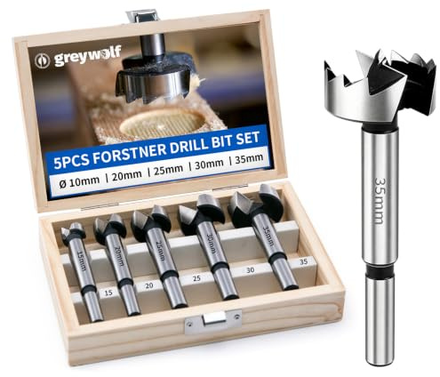 Foster Trapano, set di 5 trapani Foster, set di trapani per legno, con scatola portaoggetti，adatto per forature di lavorazione del legno,trapano a tazza, trapano per cerniere (Ø15-35mm）