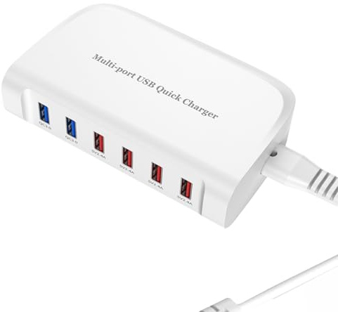 USB-snabbladdare, bärbar 84W 6-ports laddningsstation för olika enheter, kompatibel med iPhone iPad, Samsung, Google, Xiaomi, Huawei och andra USB-laddare