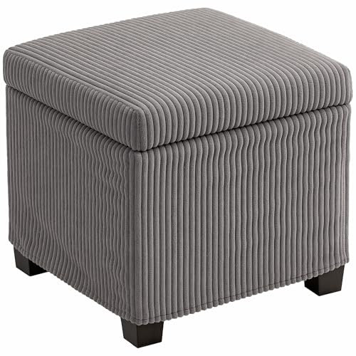 HOMCOM Coffre Pouf Rangement 30 L, Tabouret de Rangement avec Couvercle Amovible, Ottoman Repose-Pied Cube rembourré en Velours côtelé, pour Salon Chambre entrée, Charge 120 Kg, 40 x 40 x 40 cm, Gris