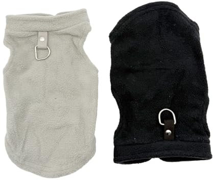 undepullover für Kleine Hunde, 2er-Pack Winter Hundemantel aus Fleece mit D-Ringen, Leicht und Warm, Chihuahua Kleidung in Schwarz und Grau S (Breite 34 cm, Rückenlänge 26 cm)