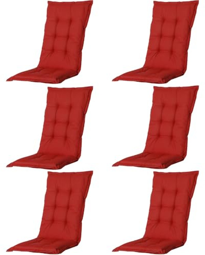 Madison 6er Set Hochlehner Auflagen, Bequeme und Stilvolle Gartenstuhlauflage für Holz-,Stahl-, Oder Kunststoffstühle, Sitzauflage - Indoor/Outdoor Stuhlpolster - Basic Rot
