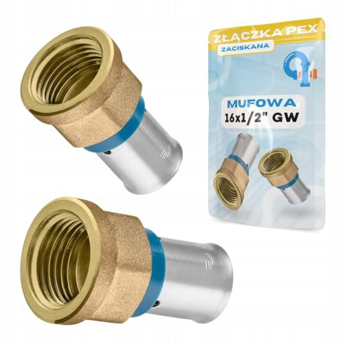 Rimex Pressfitting Kupplung PEX 16x1/2 Zoll Innengewinde Muffe für Pressverbindung, Messing, Korrosionsbeständig, für Trinkwasser- und Heizungsinstallationen, mit U-Pressbacken kompatibel, 1 Stück