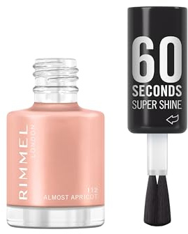 Rimmel 60 Seconds Super Shine Nail Polish, 112 Almost Apricot, Quick-Dry Nail Polish, Ultra-Shiny Finish, Easy to Apply, Vibrant Colour, Long-Wearing, Improved Formula, Vegan, 8ml
