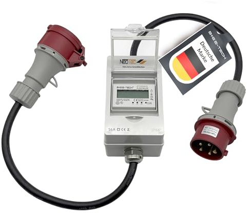 B+G E-Tech CEE 16A 400V Mobile Stromzähler Box mit mit CEE Stecker und Kupplungk 55 mm Ø, Digitaler Zwischenzähler mit Reset-Funktion, Wartungsfrei, EEG Umlage, MID Zertifiziert