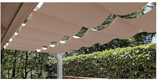 Auvent de pergola rétractable imperméable – Voile d'ombrage ondulée bloquant les UV pour terrasse, porche, cour – Kit de tissu d'auvent rectangulaire kaki (1,2 x 2 m)