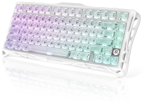 GravaStar Mercury K1 Lite 75% Gaming Keyboard, 2.4GHz/BT/Wired Tri-Mode Wireless Keyboard, Clear Keycaps Gasket Hot Swappable Mechanical Keyboard, Pre-lubed Linear Switches, RGB Backlit-Crystal Aurora
