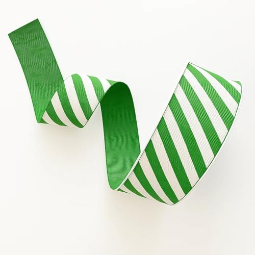 Candy Stripe Grosgrain Ribbon – Green & White – 38mm – 3 Metres – Non-Wired, Woven Edge – Gift Wrap, Bows, Crafts - Giddy Square